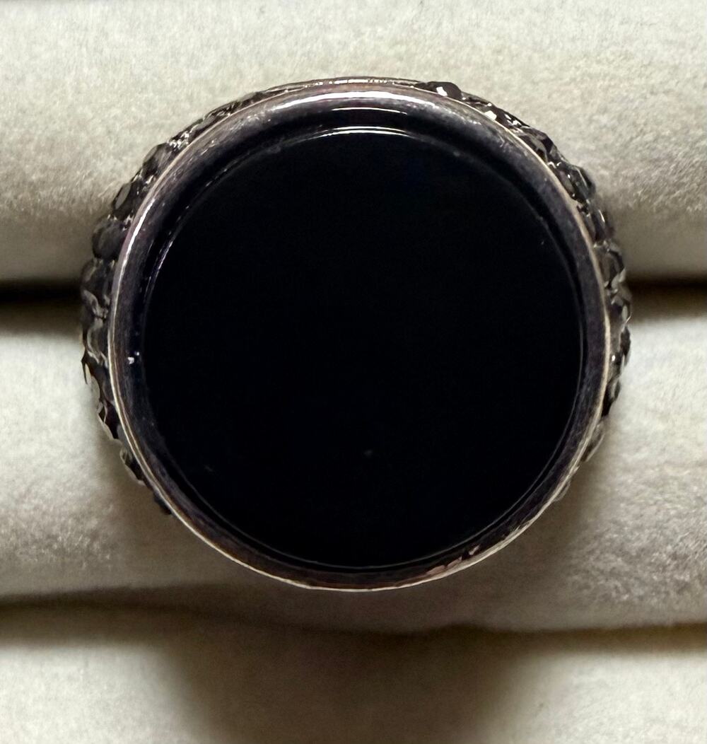 Black Stone Statement Ring Size 8 Silver Tone Pavé Cocktail Ring